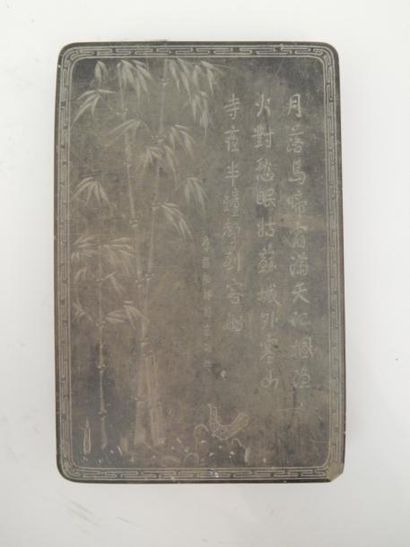 null Palette à encre de Lettré en pierre,en forme de boite à décor de bambou et et...