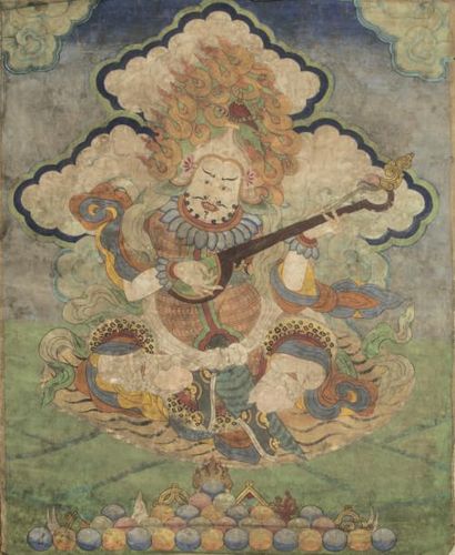 null Peinture sur toile représentant le Lokapala «virabhadra» Sino Tibétain XIXème...