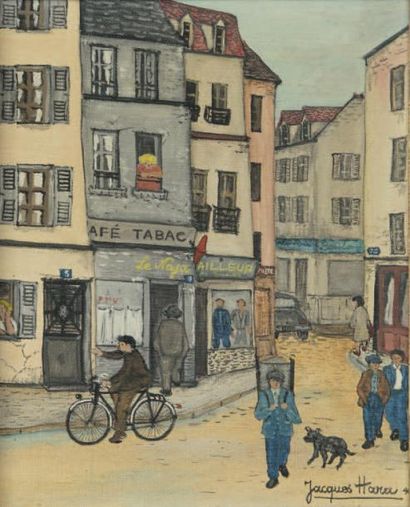 Jacques HARA (Né en 1933) 
Paris Belleville
Huile sur toile signée en bas à droi...
