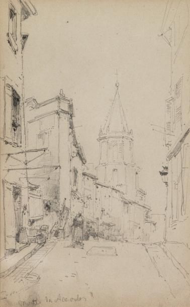 Eugène GALIEN-LALOUE (1854-1941) 
La montée des Accoules, Marseille
Mine de plomb,...