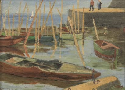 Jean PUY (1876-1960) 
Les barques
Huile sur panneau signée en bas à droite
23x32...