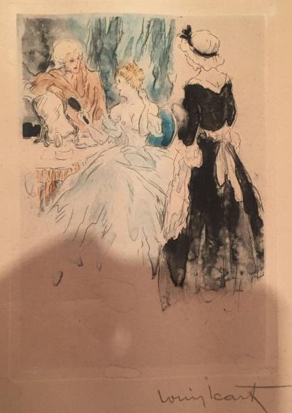 Louis ICART (1888-1950) 
Les élégantes
Lithographie en couleurs, signée (Me) 23....