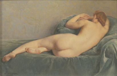Paul SIEFFERT (1874-1957) 
Femme nue allongée, de dos
Huile sur panneau signée en...