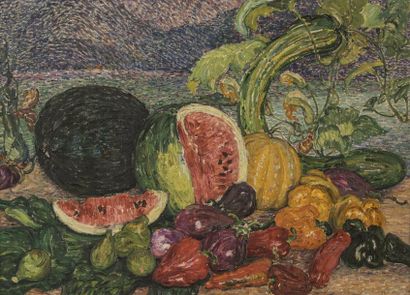 Léon DETROY (1857-1955) 
Nature morte à la pastèque
Huile sur toile, non signée
60x82cm
Provenance:...