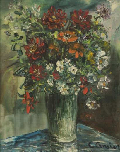 Constant CENSIER (1920-1987) 
Bouquet de fleurs
Huile sur toile signée en bas à droite,...