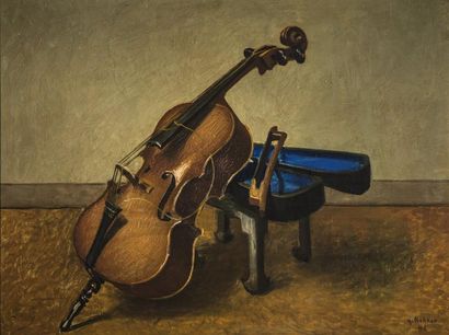Georges ROHNER (1913-2000) 
Nature morte au violoncelle
Huile sur toile signée en...