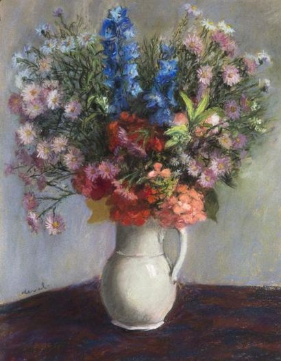 Pierre DEVAL (1897-1993) 
Bouquet de fleurs
Pastel sur papier signée en bas à ga...