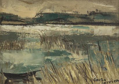 Gaston LARRIEU (1908-1983) 
Etang des landes
Huile sur toile signée en bas à droite,...