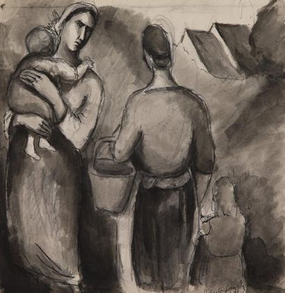 ROBERTA GONZALEZ (1909-1976) 
La conversation, 1926 
Encre de Chine et lavis d'encre...
