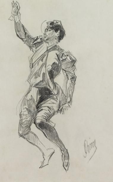 Jules CHÉRET (1836-1932)	 
Toréador
Fusain, signé en bas à droite
35 x 22,5 cm