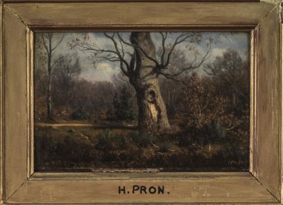 Hector PRON (1817-1902) 
Bois de Boulogne, 1850 
Huile sur panneau, signée en bas...