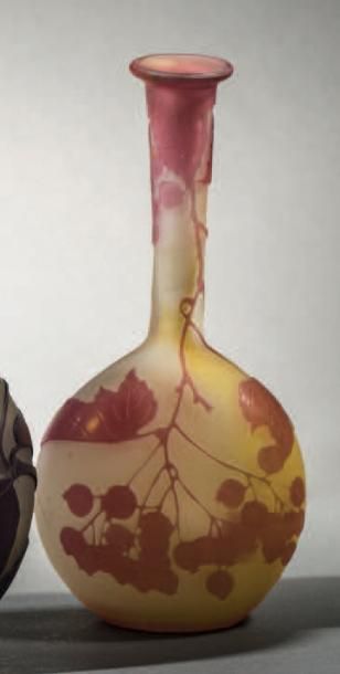 ÉTABLISSEMENT GALLÉ 
Vase soliflore en verre double, panse globulaire et long col....