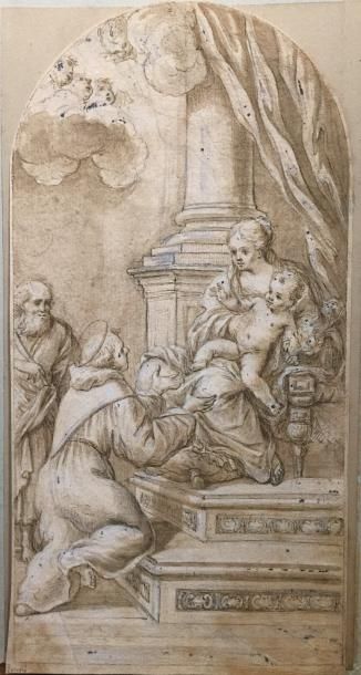 Ecole italienne du XVIIe siècle 
Vierge à l'enfant avec Saint Joseph et Saint François...