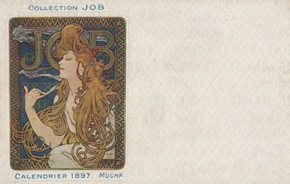 null COLLECTION JOB. 1 c.p.i. Calendrier 1897. Mucha. Coll. Job, carte toilée, dos...