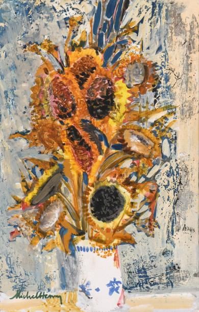null Michel HENRY (né en 1928)

"Vase de tournesols"

Gouache sur papier, signée...