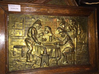 null trois bas reliefs en cuivre: "scènes de taverne"