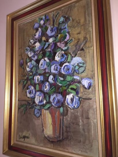 null D. Cagamarci - école moderne, "Vase de fleurs", huile sur toile, signée en bas...