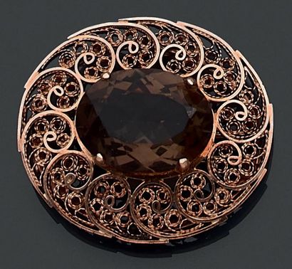 null CLIP DE CORSAGE - PENDENTIF ovale en or rose (585 millièmes) 14 carats, ajouré...