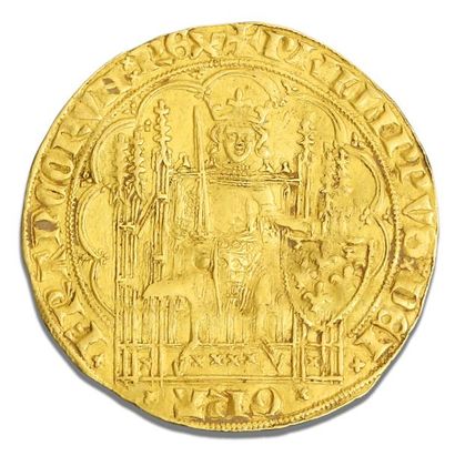 null PHILIPPE VI (1328.1350): écu d'or à la chaise. D.249.
Trace de pliure. TB à...