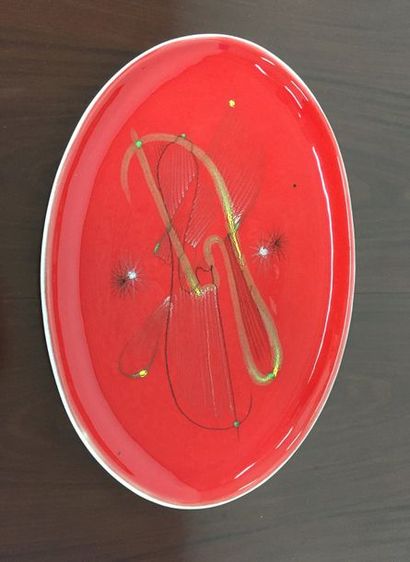 null Grand plat en céramique émaillé rouge
41x29cm