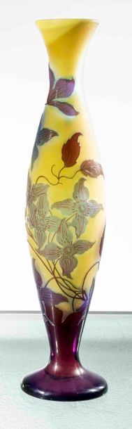 DAUM Nancy Vase ovoïde sur talon en verre dégagé à l'acide à décor de fleurs d'iris...