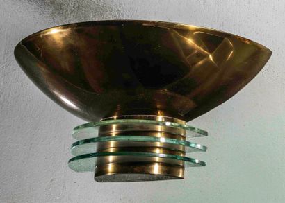 null Applique moderniste en laiton doré insérant3 disques de verre
H18cm