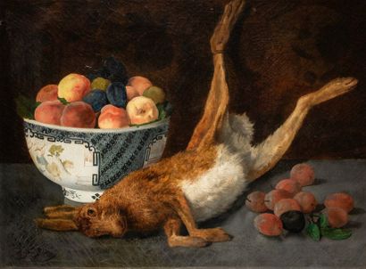 ECOLE FRANCAISE DU XIXème siècle Nature morte au lièvre
Huile sur toile 60x80cm