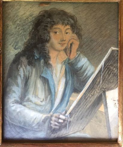 ECOLE FRANCAISE DU XIXème siècle «Portrait d'un artiste»
Dessin à la gouache et à...