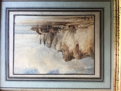 ETIENNE RAFFORT (1802-1895) «Les chalutiers à marée basse»
Paire d'aquarelles, l'une...
