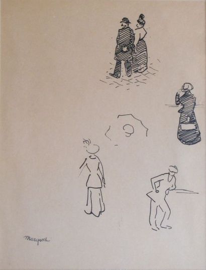 Albert Marquet (1875-1947) Etude de personnages
Encre, signée en bas à gauche
26...