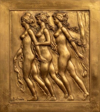 Paul BELMONDO (1898-1982) Les trois grâces
Bas Relief de forme carrée, représentant...