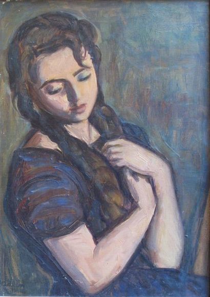 Michel ADLEN (1898-1980) Jeune fille pensive, 1961
Huile sur toile, signée et datée...