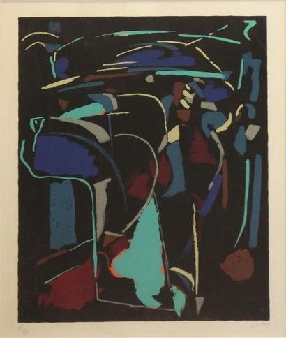 null André LANSKOY (1902-1976) 

Composition sur fond noir 

Lithographie en couleur...