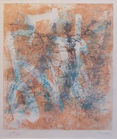 null Camille BRYEN (1907-1977) 

Composition sur fond orange

Gravure en couleurs,...