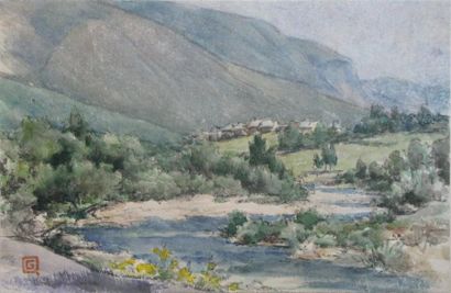 null Gustave QUENIOUX (1865-1949) 

Rivière de montagne

Aquarelle sur papier,

signée...