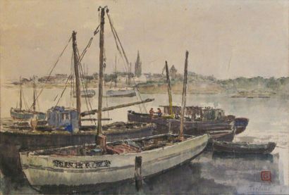 null Gustave QUENIOUX (1865-1949) 

Tréboul, les barques

Aquarelle, signée en bas...