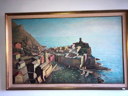 null SANTERRE, "VERNAZZA" (Les Cinq Terres), huile sur toile signée en bas à droite,...