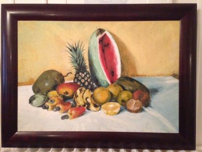 null R. LABRADA, Ecole Cubaine XXe siècle, "Nature Morte aux fruits", huile sur toile,...