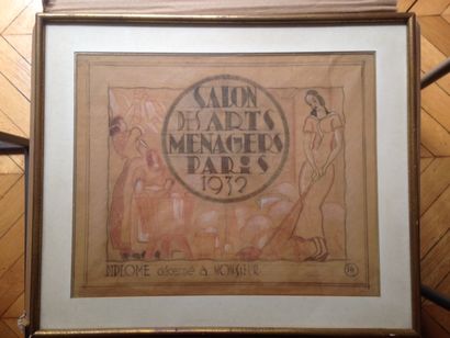 null Ecole Française, "Salon des Arts Ménagers Paris 1932", projet de diplôme, dessin...