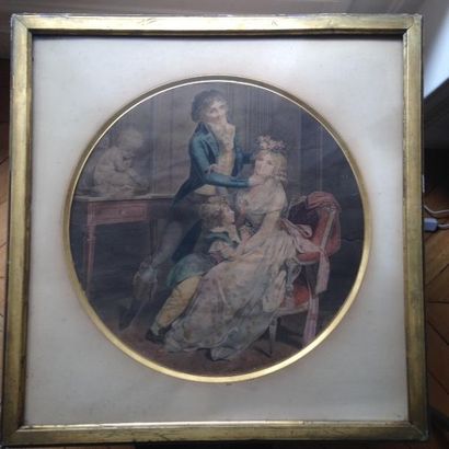 null "Portrait de famille", gravure ronde. XIXe siècle.diamètre 15cm.