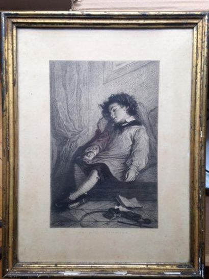 null "le Petit Paresseux", gravure signée AM dans la planche. 25 x16cm