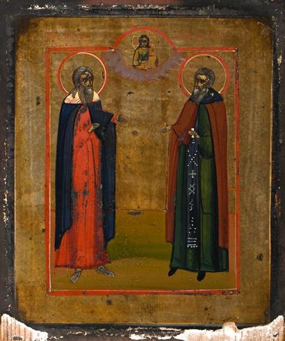 null Ecole russe du XIXe siècle 

"Deux saints" 

Icone

22 x 18,5 cm (manques)
...