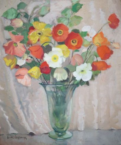 null André LAGRANGE (1889-1958), "Vase de pavots", huile sur toile signée en bas...