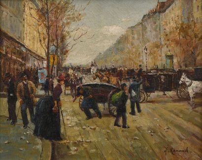 null H. RENAUD (1921-1990)

"Grands Boulevards" 

Huile sur toile, signée en bas...