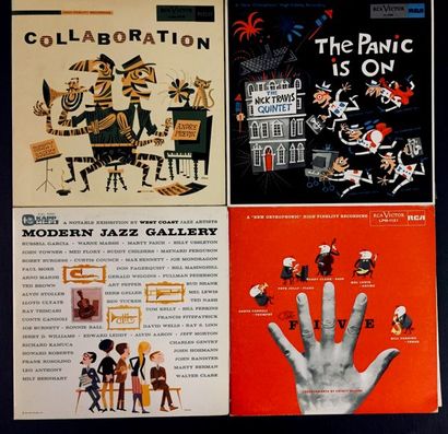 JAZZ Lot de 4 disques 33T de jazz, pochettes illustrées. Rééditions.
VG+ à EX VG+...