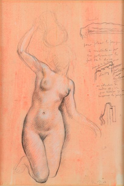 null René PIOT (Paris, 1866-1934)

Jeune fille nue agenouillée tenant une jarre et...