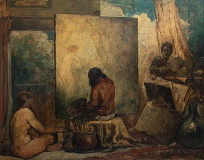 null Emile BAES (1879-1954)

L'atelier du peintre 

Importante huile sur toile signée...