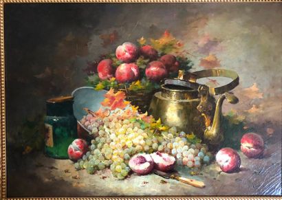 null BRUNEL de NEUVILLE 

Nature morte aux fruits 

Huile sur toile 

Signé en bas...