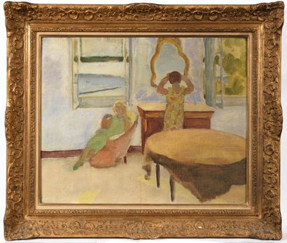null Henri LEBASQUE 

(1865-1937)

«Deux jeunes femmes dans une chambre, fenêtre...