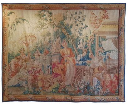 null Panneau de tapisserie d’Aubusson du milieu du XVIIIème siècle avec un sujet...